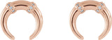 14K Gold Round Natural Diamond Accented Crescent Earrings - Rose Gold - view 2