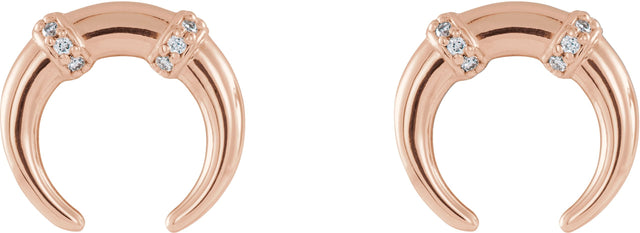 14K Gold Round Natural Diamond Accented Crescent Earrings - Rose Gold - view 2