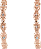 14K Gold Round Natural Diamond Accented Hoop Earrings – 0.9mm Stones - Rose Gold - view 2