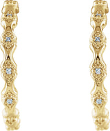 14K Gold Round Natural Diamond Accented Hoop Earrings – 0.9mm Stones - Yellow Gold - view 2