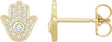 14K Gold Round Natural Diamond Accented Hamsa Earrings