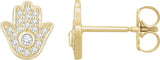 14K Gold Round Natural Diamond Accented Hamsa Earrings