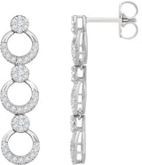 14K Gold Round Natural Diamond Geometric Earrings III - White Gold