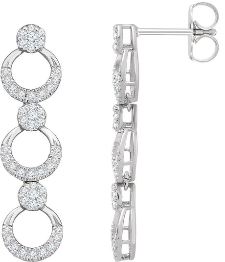 14K Gold Round Natural Diamond Geometric Earrings III - White Gold