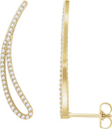 14K Gold Round Natural Diamond Accented Ear Climbers - Yellow Gold