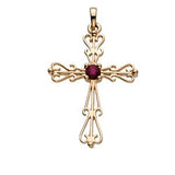 14K Gold Round Natural Ruby Cross Pendant II