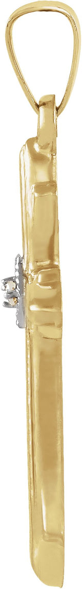 14K Gold Round Natural Diamond Hollow Cross Pendant - view 2