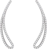 14K Gold Round Natural Diamond Accented Ear Climbers - White Gold - view 2