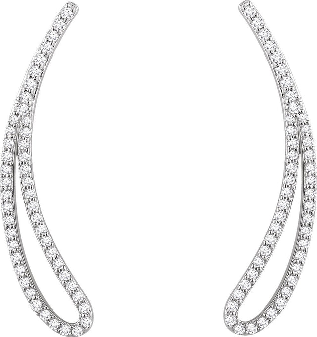 14K Gold Round Natural Diamond Accented Ear Climbers - White Gold - view 2