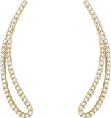 14K Gold Round Natural Diamond Accented Ear Climbers - Yellow Gold - view 2
