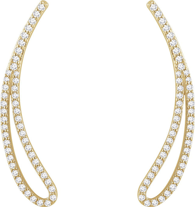 14K Gold Round Natural Diamond Accented Ear Climbers - Yellow Gold - view 2