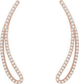 14K Gold Round Natural Diamond Accented Ear Climbers - Rose Gold - view 2