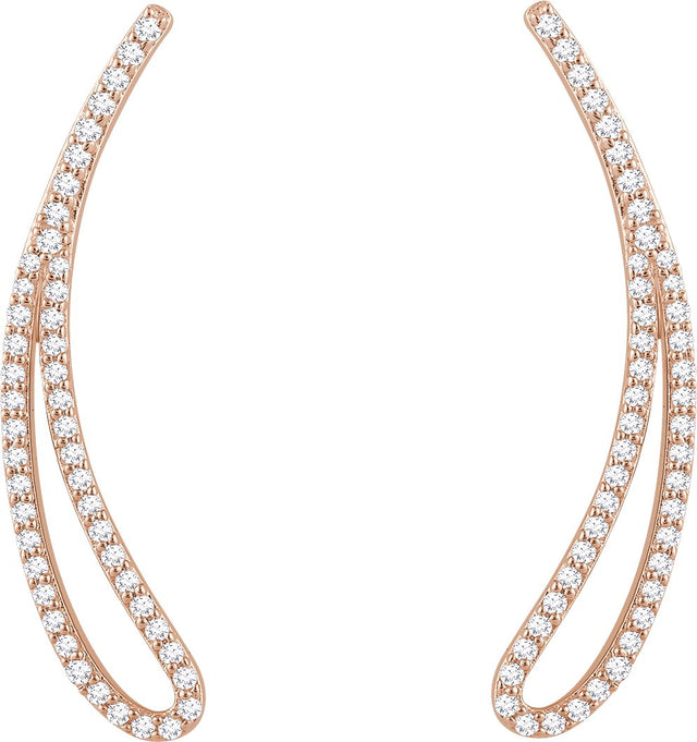 14K Gold Round Natural Diamond Accented Ear Climbers - Rose Gold - view 2