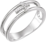 14K Gold Round Natural Diamond Negative Space Cross Ring - White Gold