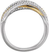 14K Gold Round Natural Diamond Criss-Cross Ring IX - Two-Tone - view 2