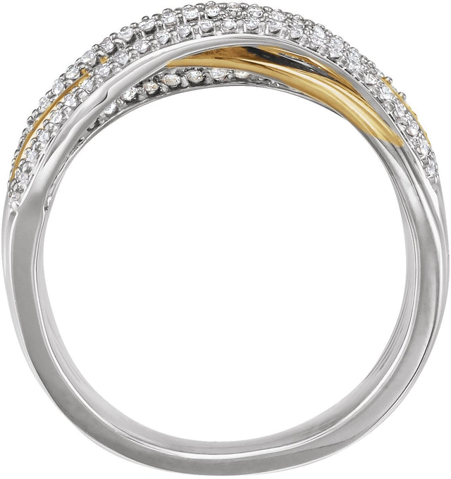 14K Gold Round Natural Diamond Criss-Cross Ring IX - Two-Tone - view 2