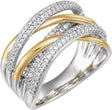 14K Gold Round Natural Diamond Criss-Cross Ring IX - Two-Tone