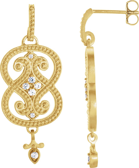 14K Gold Round Natural Diamond Vintage-Inspired Earrings – 1.5mm Stones