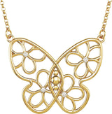 14K Gold Accented Butterfly & Floral Necklace - White Gold - view 2