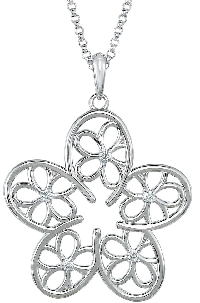 14K Gold Round Natural Diamond Flower Necklace or Pendant - view 3