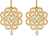 14K Gold Round Natural Diamond Granulated Earrings - view 2