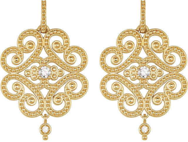 14K Gold Round Natural Diamond Granulated Earrings - view 2