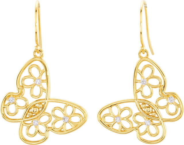 14K Gold Round Natural Diamond Floral Butterfly Earrings - view 2