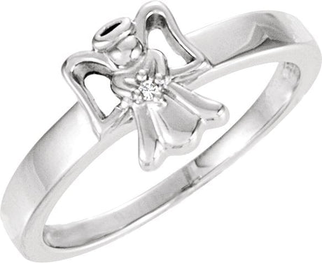 14K Gold Round Natural Diamond Youth Angel Ring - White Gold