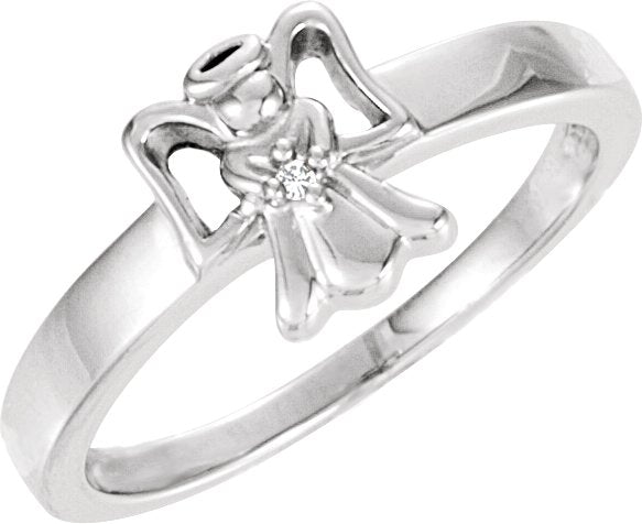 14K Gold Round Natural Diamond Youth Angel Ring - White Gold