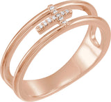 14K Gold Round Natural Diamond Negative Space Cross Ring - Rose Gold