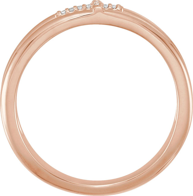 14K Gold Round Natural Diamond Negative Space Cross Ring - Rose Gold - view 2