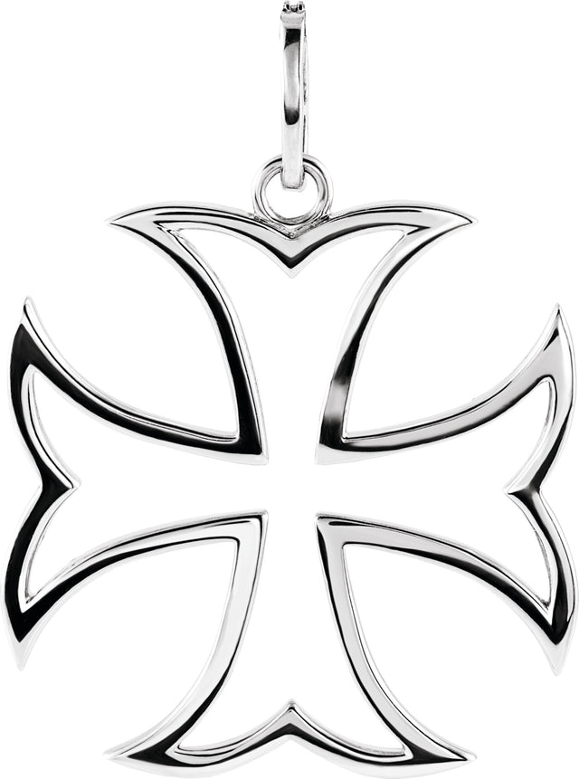 14K Gold Round Natural Diamond Maltese Cross Pendant – 5/8 CTW - White Gold - view 3