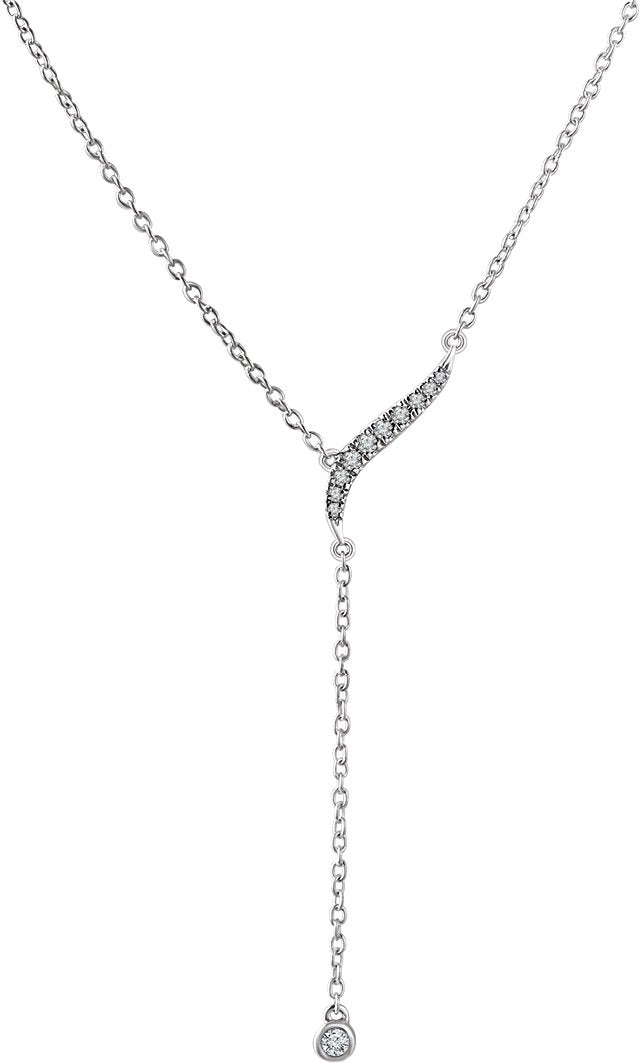 14K Gold Round Natural Diamond Freeform Y Necklace - White Gold