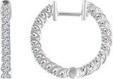 14K Gold Round Natural Diamond Inside-Outside Hoop Earrings II - White Gold