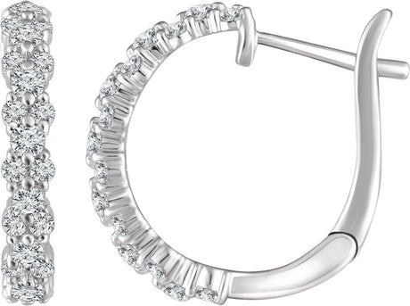 14K Gold Round Natural Diamond Accented Hoop Earrings III - White Gold