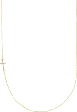 14K Gold Round Natural Diamond Accented Sideways Cross Necklace - Yellow Gold