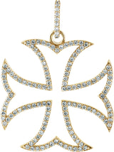 14K Gold Round Natural Diamond Maltese Cross Pendant – 5/8 CTW - Yellow Gold