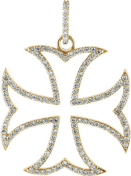 14K Gold Round Natural Diamond Maltese Cross Pendant – 5/8 CTW - Yellow Gold