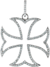 14K Gold Round Natural Diamond Maltese Cross Pendant – 5/8 CTW - White Gold