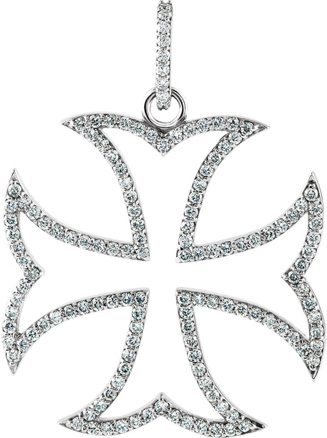 14K Gold Round Natural Diamond Maltese Cross Pendant – 5/8 CTW - White Gold