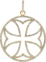 14K Gold Round Natural Diamond Maltese Cross Pendant - Yellow Gold