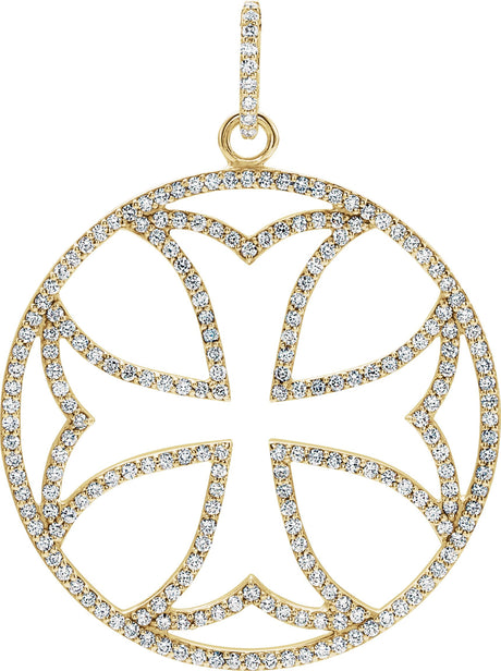 14K Gold Round Natural Diamond Maltese Cross Pendant - Yellow Gold