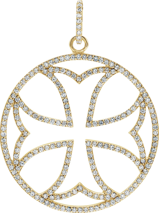 14K Gold Round Natural Diamond Maltese Cross Pendant - Yellow Gold