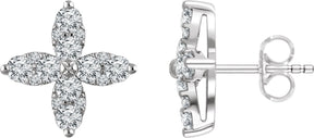 14K Gold Round Natural Diamond Flower Earrings – 2.5mm Stones