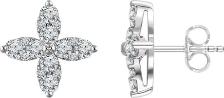 14K Gold Round Natural Diamond Flower Earrings – 2.5mm Stones