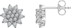 14K Gold Round Natural Diamond Cluster Earrings – 1.7mm Stones