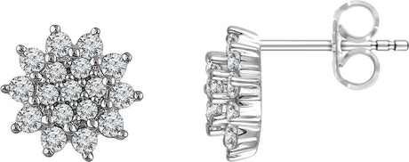 14K Gold Round Natural Diamond Cluster Earrings – 1.7mm Stones