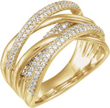 14K Gold Round Natural Diamond Criss-Cross Ring IX - Yellow Gold