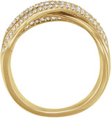 14K Gold Round Natural Diamond Criss-Cross Ring IX - Yellow Gold - view 2