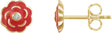 10K Gold Round Natural Diamond Youth Enamel Flower Earrings